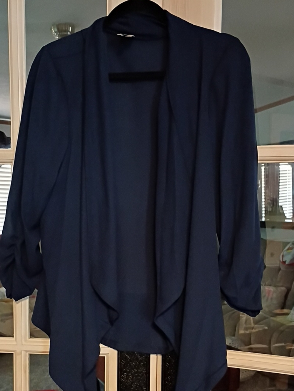 Women's Navy Open-Front Draped Cardigan